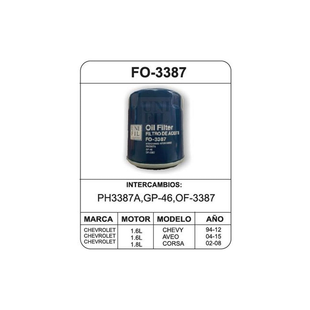 Kin 3387 Filtro de Aceite UNIFIL FO-3387 – Mi Autoparte